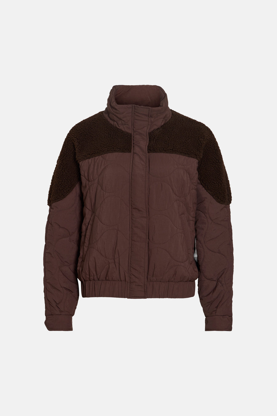 Veste courte marron matelassée par VILA® avec col montant et détails en fausse fourrure sur les épaules