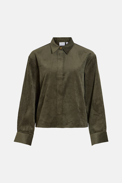 Chemisier vert foncé à manches longues avec col à pointes et bouton contrastant, VILA®