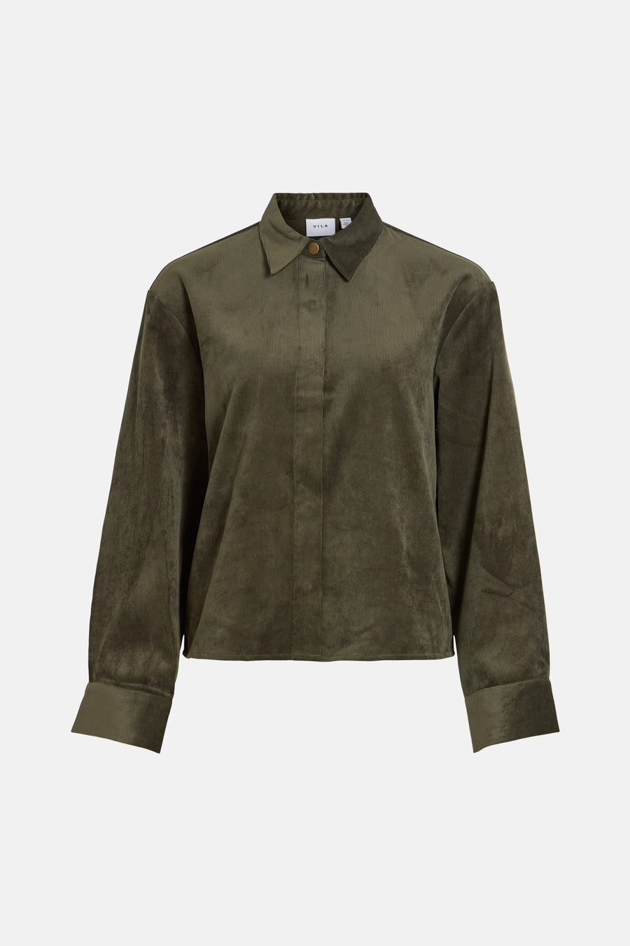 Chemisier vert foncé à manches longues avec col à pointes et bouton contrastant, VILA®