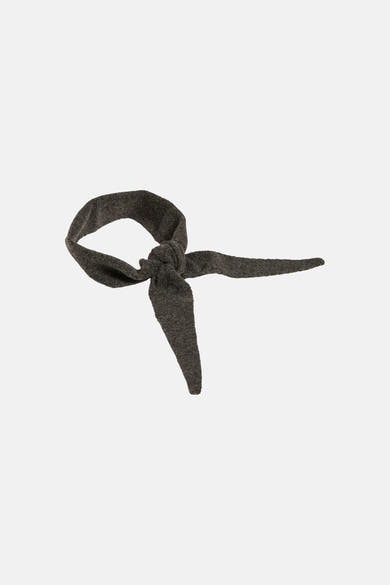 Coffee Bean colored soft textured scarf tied in a knot, displayed against white background