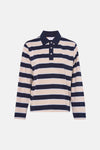 Sweat bleu à rayures contrastantes par VILA, avec col polo et manches longues.