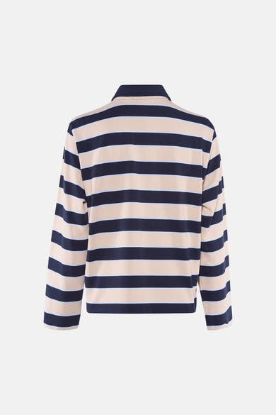 Sweat à rayures bleu et beige de VILA, manches longues, col classique, vue de dos.