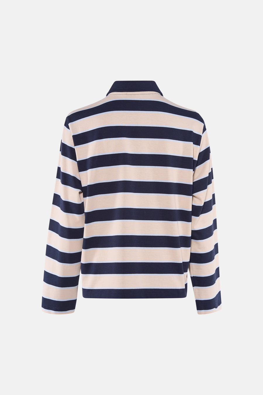Sweat à rayures bleu et beige de VILA, manches longues, col classique, vue de dos.