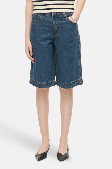 Dames tops korte broek 5pocket mid blue denim - ROUGE EDIT