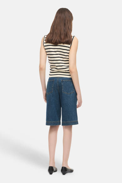 Dames tops korte broek 5pocket mid blue denim - ROUGE EDIT