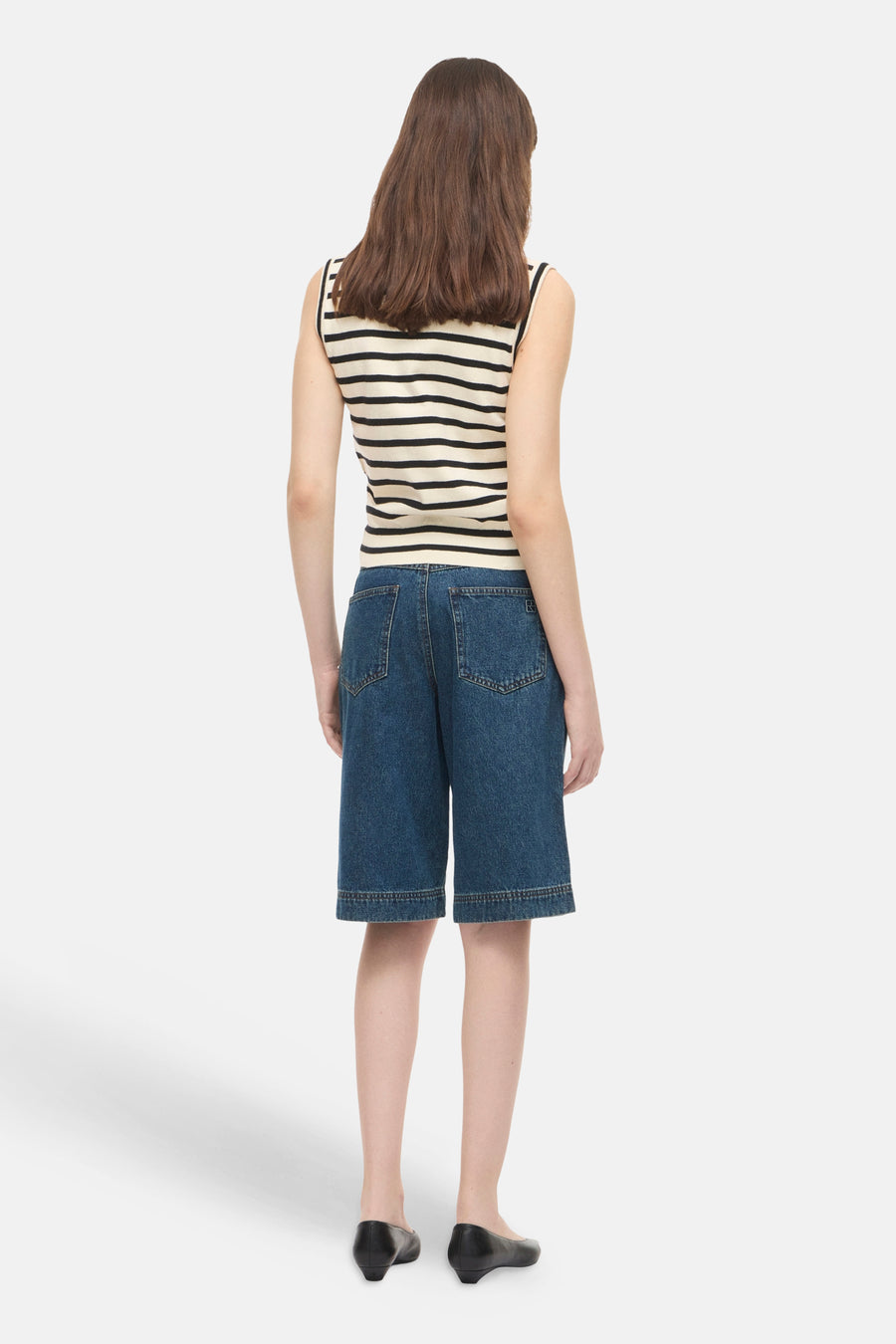 Dames tops korte broek 5pocket mid blue denim - ROUGE EDIT