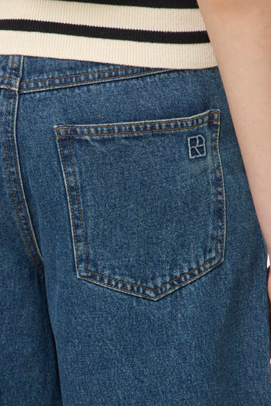 Dames tops korte broek 5pocket mid blue denim - ROUGE EDIT