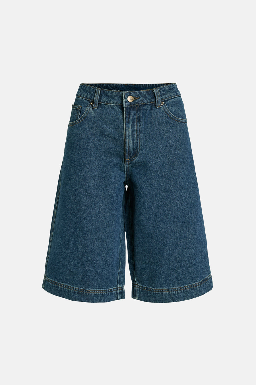 Dames tops korte broek 5pocket mid blue denim - ROUGE EDIT