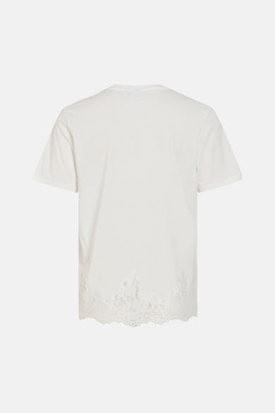 Top blanc uni à manches courtes de VILA® avec bordure en dentelle florale au bas, vue arrière