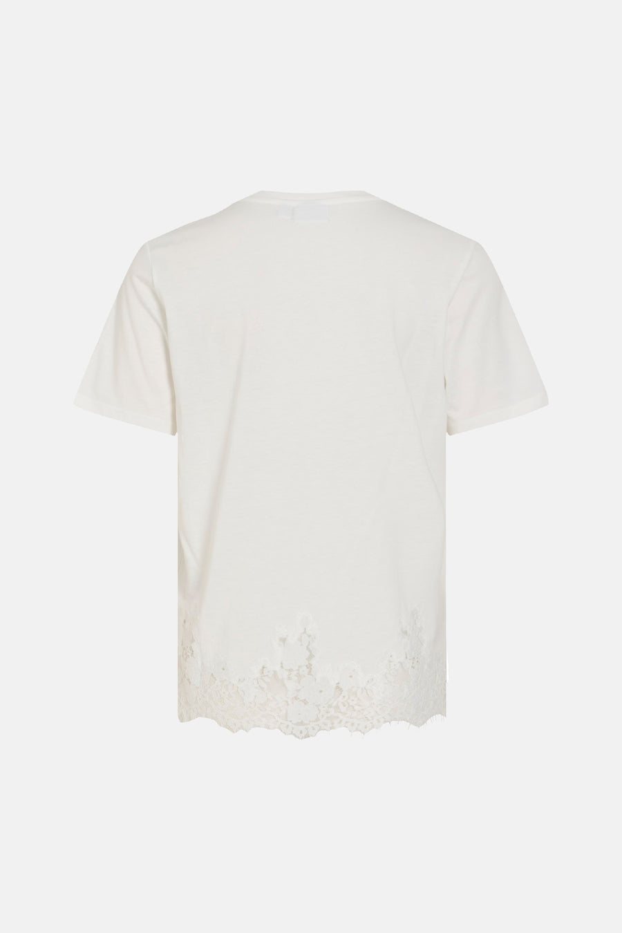 Top blanc uni à manches courtes de VILA® avec bordure en dentelle florale au bas, vue arrière