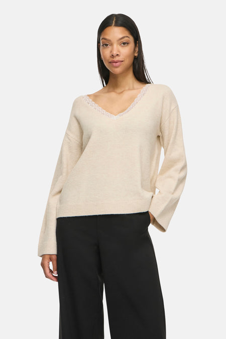 Trui met V-hals beige - VILA®