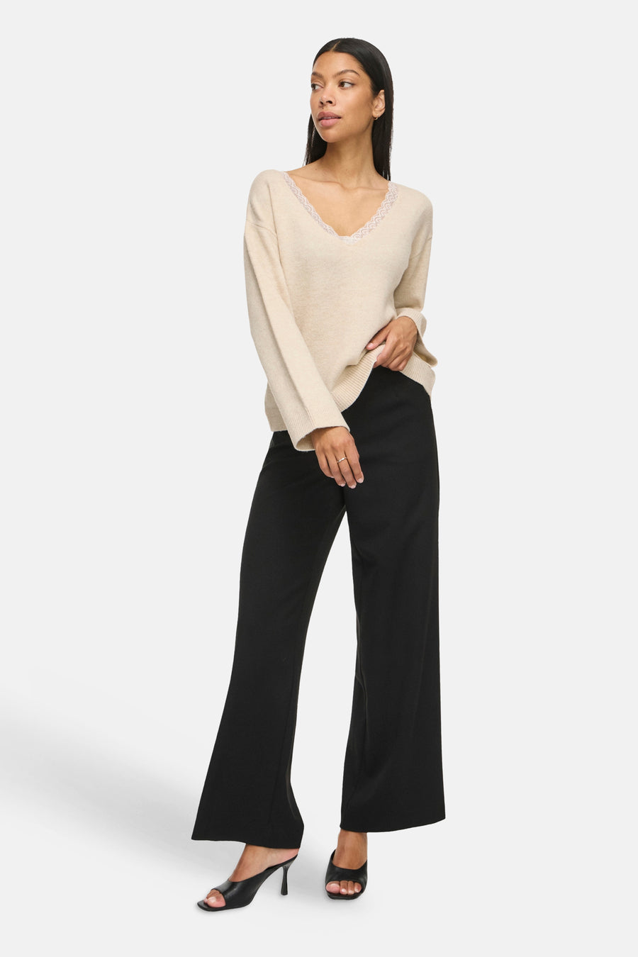 Pull col V beige - VILA®