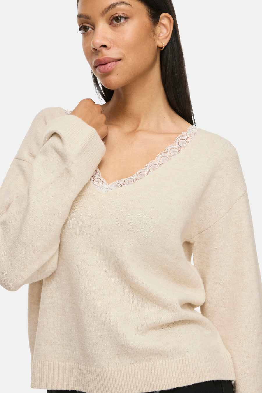 Pull col V beige - VILA®