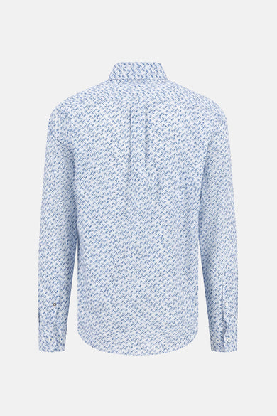 Chemise à manches longues bleue de FYNCH-HATTON, avec un motif géométrique subtil sur l'ensemble.
