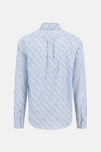 Chemise à manches longues bleue de FYNCH-HATTON, avec un motif géométrique subtil sur l'ensemble.