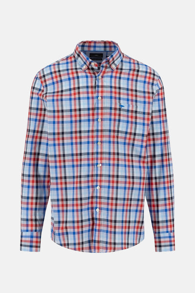 Multikleuren overhemd met lange mouwen van FYNCH-HATTON met rood, blauw en zwart ruitpatroon.