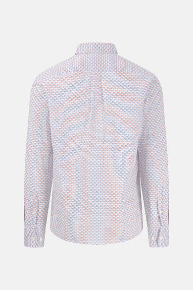 Shirt met lange mouwen gedrukt door FYNCH-HATTON, geometrisch patroon op een witte grond, rugweergave.