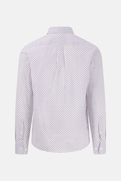 Shirt met lange mouwen gedrukt door FYNCH-HATTON, geometrisch patroon op een witte grond, rugweergave.