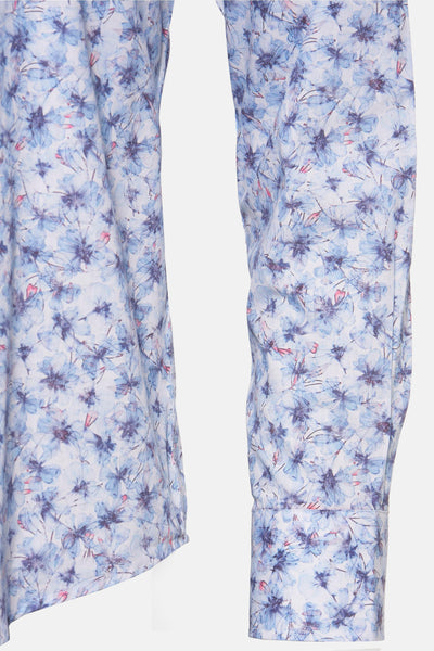 Chemise à manches longues bleue de FYNCH-HATTON avec un imprimé floral, en coton texturé.