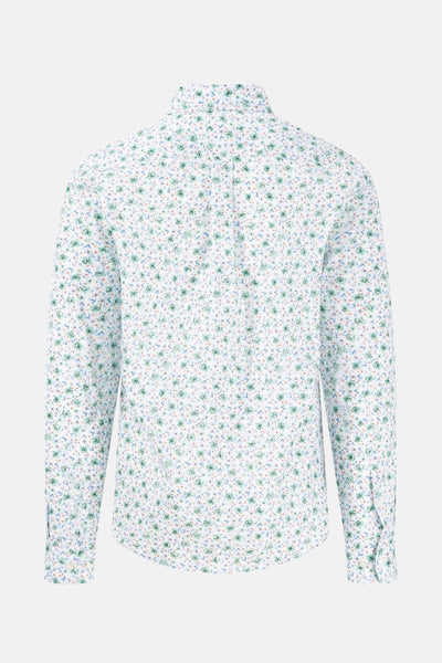 Groen overhemd met lange mouwen van FYNCH-HATTON met meerkleurige bloemenprint, achterzijde.