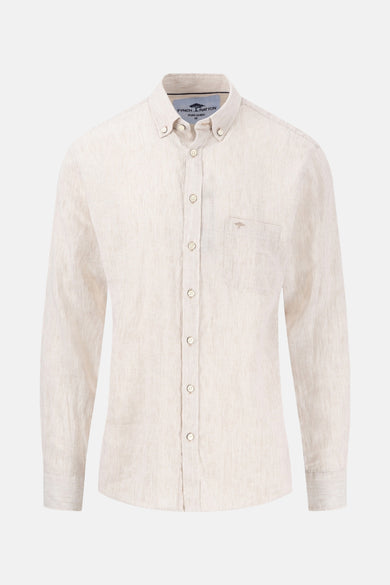 Beige overhemd met lange mouwen van FYNCH-HATTON, met subtiele verticale strepen.