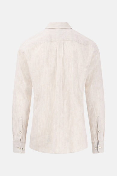 Chemise à manches longues beige de FYNCH-HATTON, avec rayures verticales discrètes.
