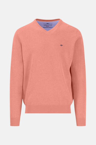 Pull à col en V pêche de FYNCH-HATTON avec un petit logo arbre brodé.
