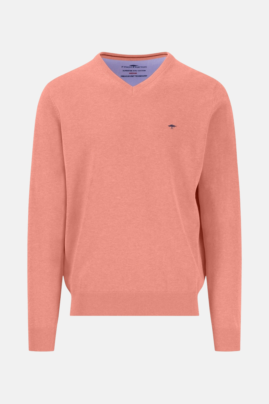 Pull à col en V pêche de FYNCH-HATTON avec un petit logo arbre brodé.
