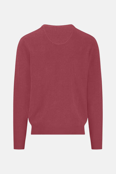 Pull à col en V rose de FYNCH-HATTON, en maille fine et uniforme, vu de dos.
