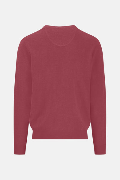 Pull à col en V rose de FYNCH-HATTON, en maille fine et uniforme, vu de dos.
