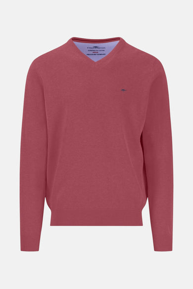 Pull à col en V rose de FYNCH-HATTON avec logo brodé discret.