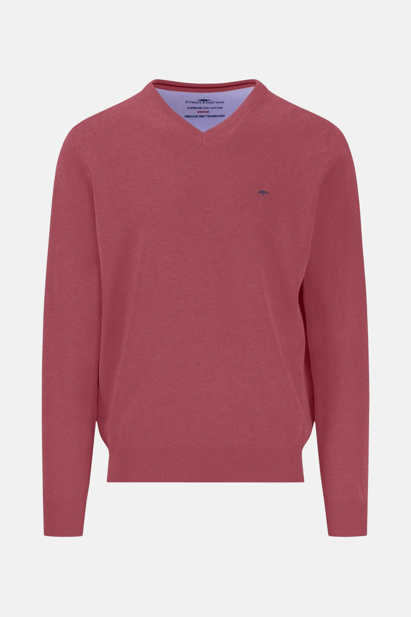 Pull à col en V rose de FYNCH-HATTON avec logo brodé discret.