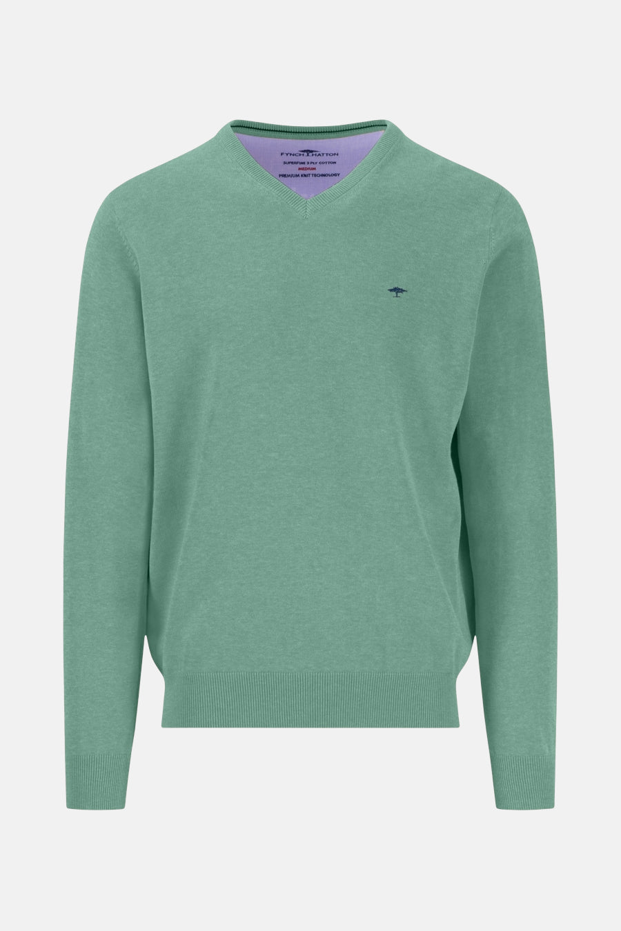 Pull à col en V vert de FYNCH-HATTON avec un petit logo brodé.