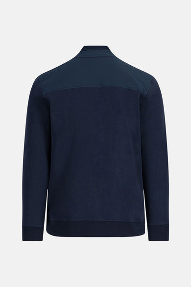 Gilet bleu de FYNCH-HATTON avec empiècement contrastant sur le haut du dos.