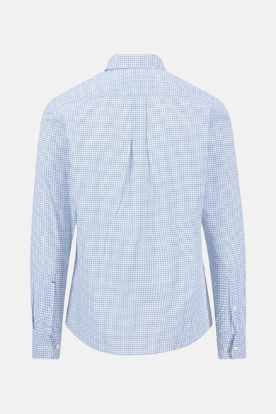 Chemise à manches longues bleue de FYNCH-HATTON, à motif géométrique sur l'ensemble, vue de dos.