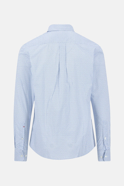 Chemise à manches longues bleue de FYNCH-HATTON, à motif géométrique sur l'ensemble, vue de dos.