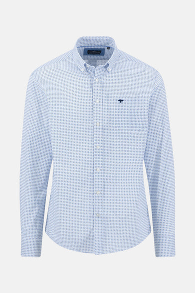 Chemise à manches longues bleue de FYNCH-HATTON, à motifs et logo arbre brodé.