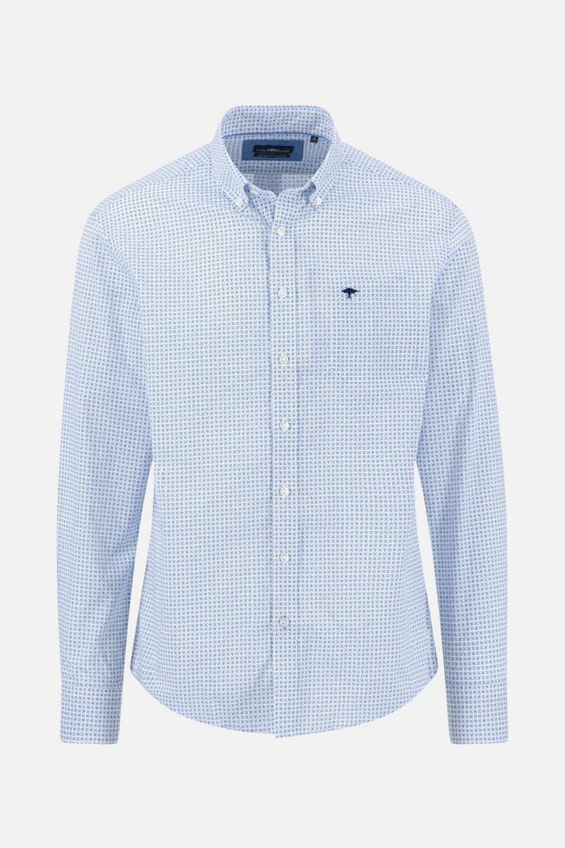 Chemise à manches longues bleue de FYNCH-HATTON, à motifs et logo arbre brodé.
