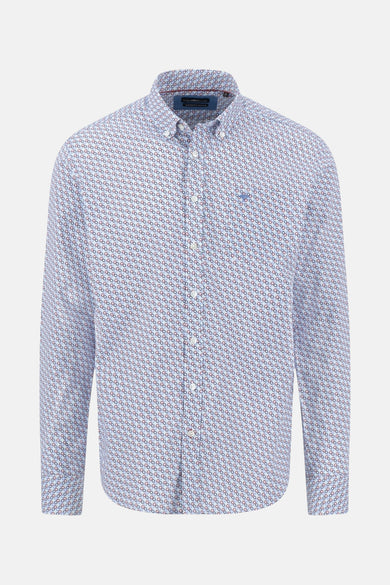 Multikleurig overhemd met lange mouwen van FYNCH-HATTON met all-over geometrisch patroon en klassieke pasvorm.
