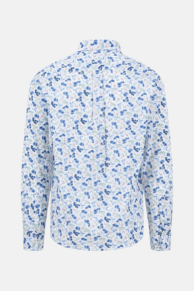 Chemise à manches longues bleue de FYNCH-HATTON, à motif floral sur l'ensemble, vue de dos.