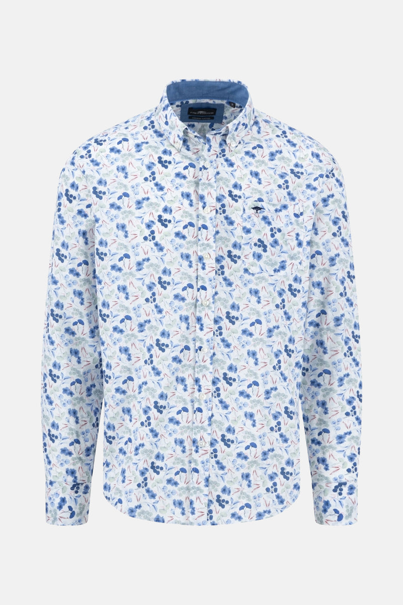 Chemise à manches longues bleue de FYNCH-HATTON avec motif floral et coupe classique.

