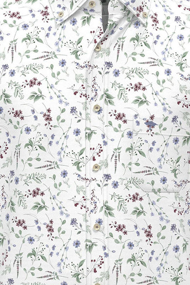 Wit overhemd met lange mouwen van FYNCH-HATTON, met veelkleurig bloemenpatroon, met borstzak.