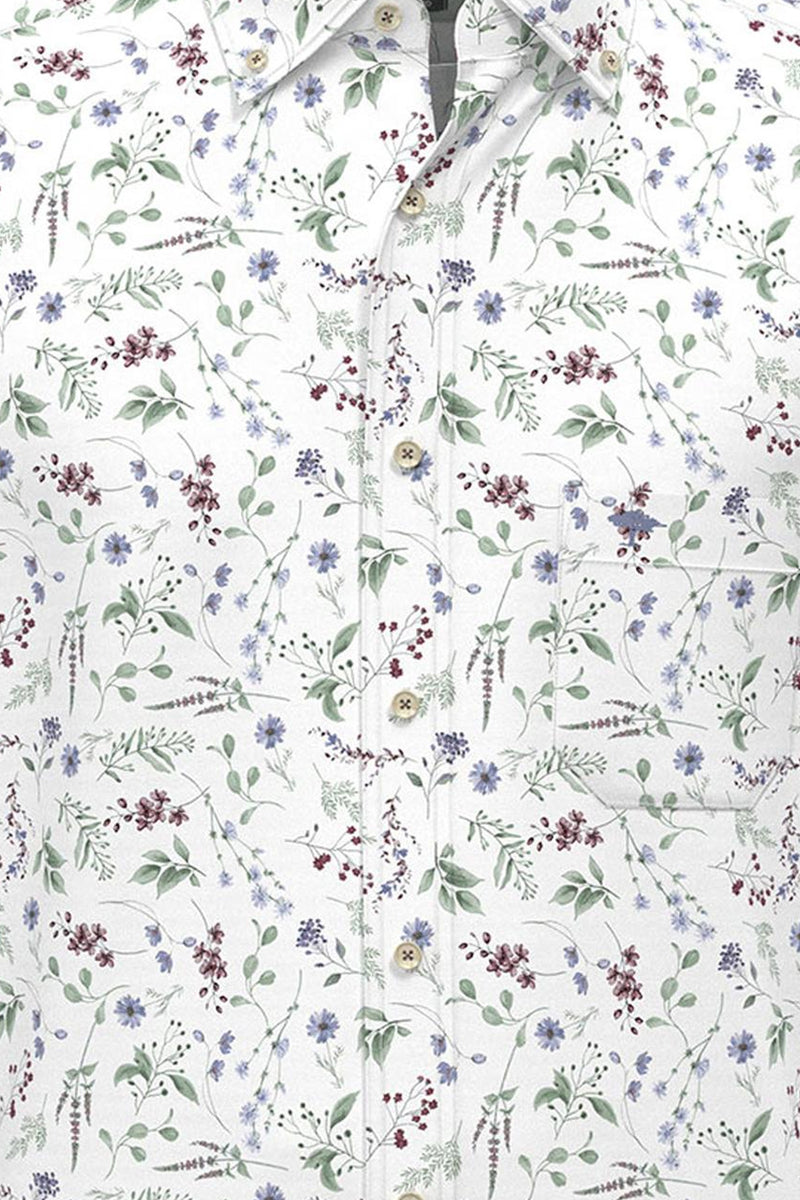 Wit overhemd met lange mouwen van FYNCH-HATTON, met veelkleurig bloemenpatroon, met borstzak.