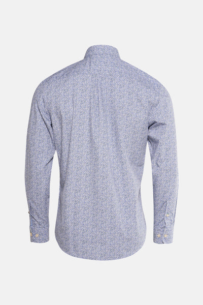 Chemise à manches longues bleue de FYNCH-HATTON, avec un motif fleuri sur toute la surface, vue de dos.