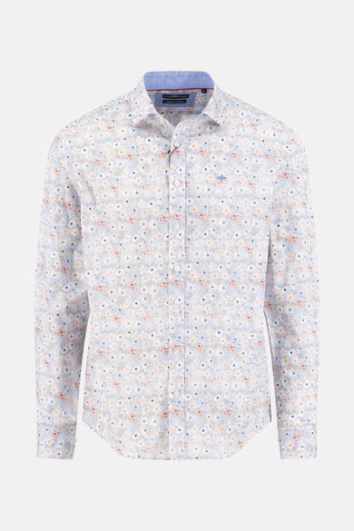 Multikleuren overhemd met lange mouwen van FYNCH-HATTON met bloemenprint en effen blauwe kraag.