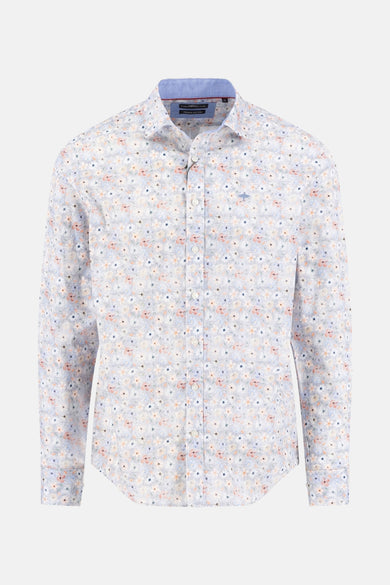 Chemise à manches longues multicolore de FYNCH-HATTON avec imprimé floral et col bleu uni.