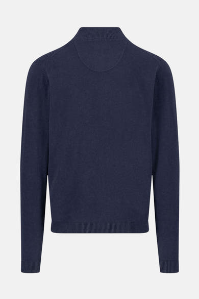 Marineblauwe bodywarmer van FYNCH-HATTON, achterzijde, met geribde opstaande kraag en zachte textuur.