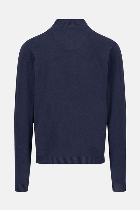 Marineblauwe bodywarmer van FYNCH-HATTON, achterzijde, met geribde opstaande kraag en zachte textuur.
