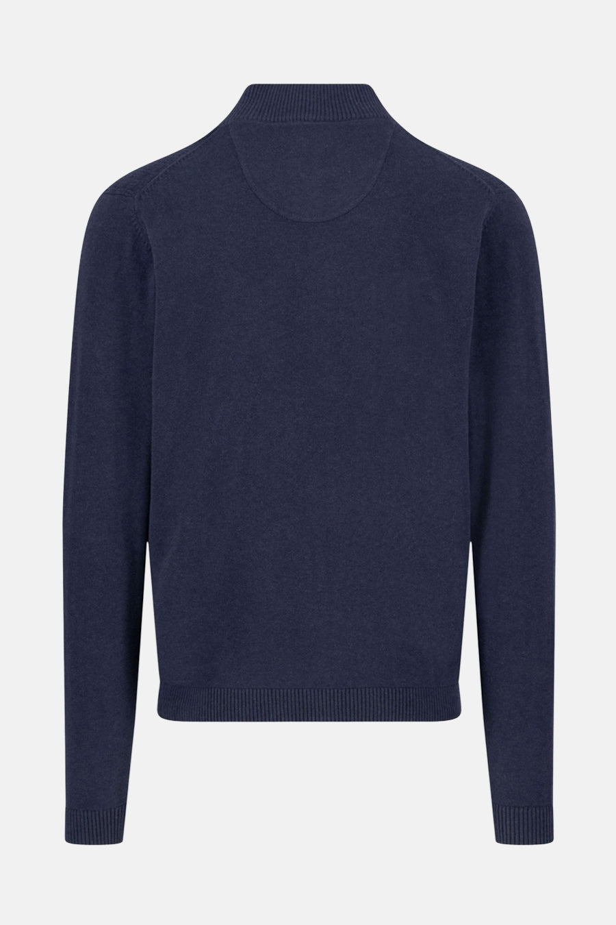 Marineblauwe bodywarmer van FYNCH-HATTON, achterzijde, met geribde opstaande kraag en zachte textuur.