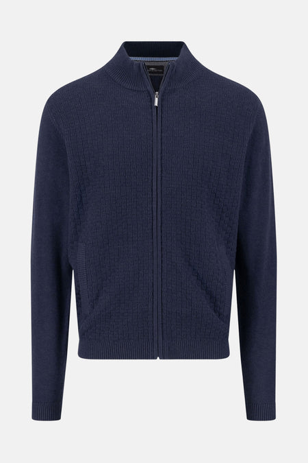 Blauwe bodywarmer van FYNCH-HATTON, bewerkte textuur, met ritssluiting en discrete zakken.